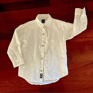 Gap Kids Boys Embroidered White Linens Button Down Shirt Sz XS 4/5